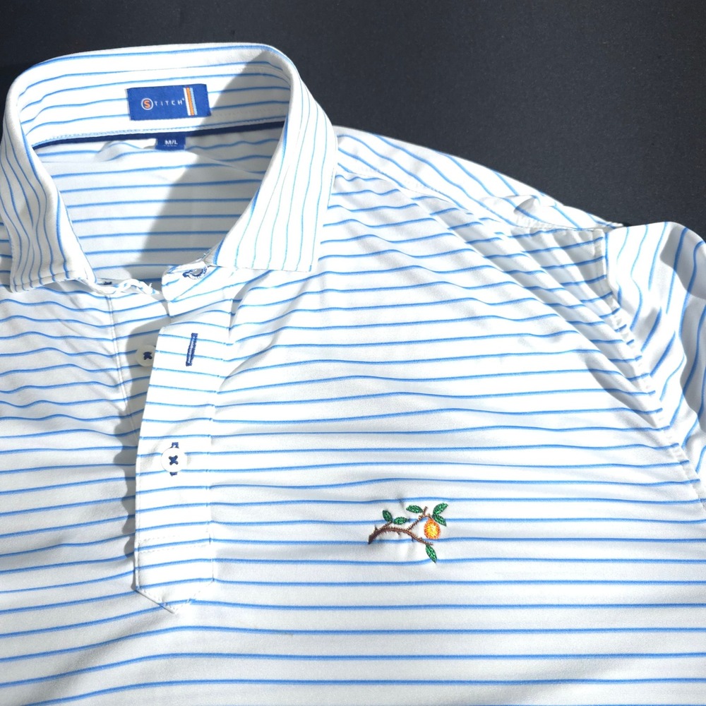 Stitch Golf Polo Mens M/L White Blue Striped Performance Short Sleeve 231SA0101 - Picture 5 of 10